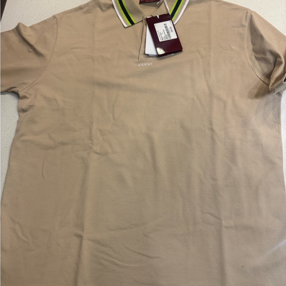 Gucci Tan Polo Shirt with Green and White Accents